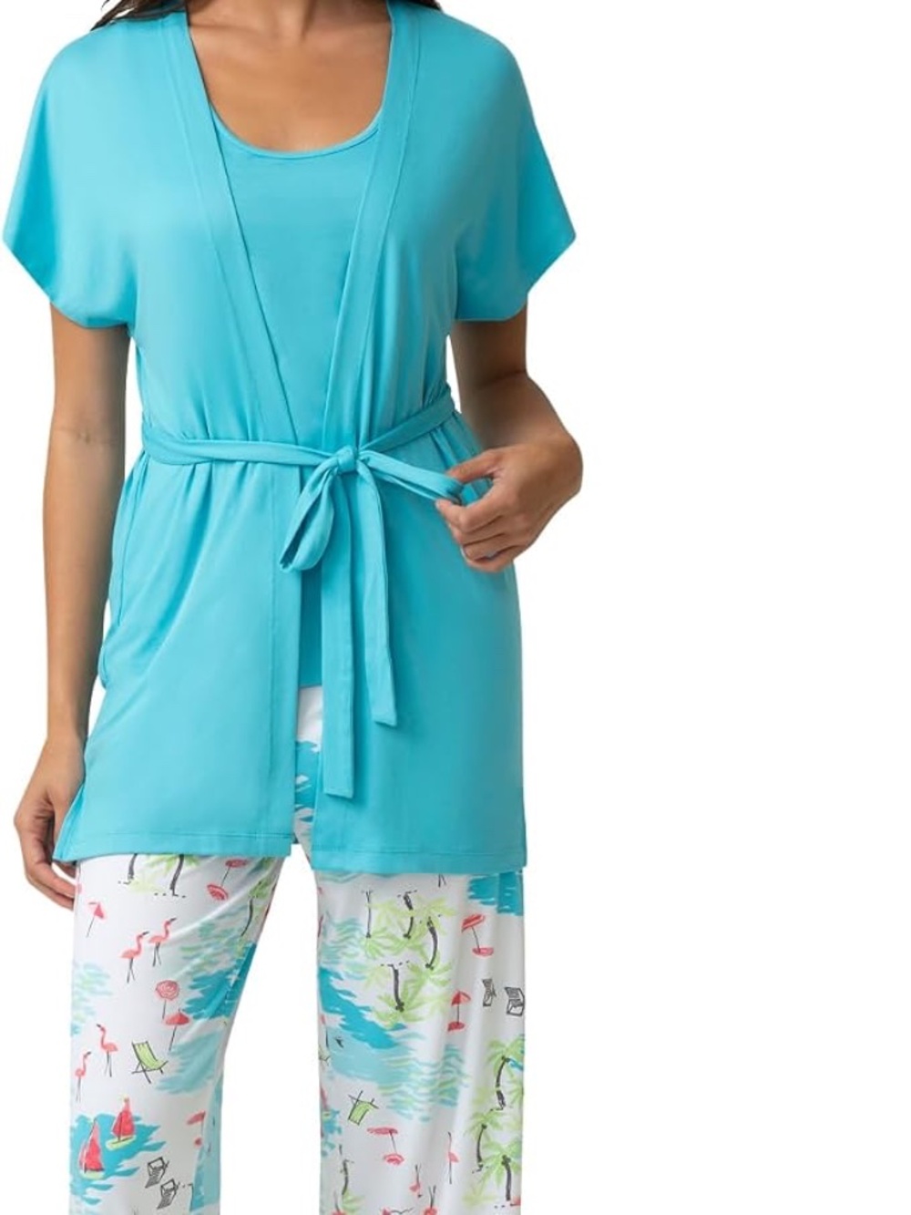 NWT L HUE Women's Timeless Soft Jersey 3 Piece Pajama Set